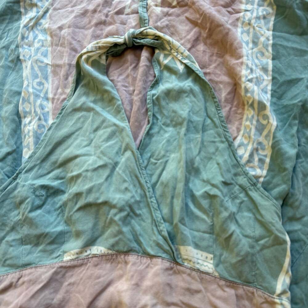 Boho Style Teal and Pink Halter Neck Smocked Back Summer Midi Dress - Picture 6 of 10